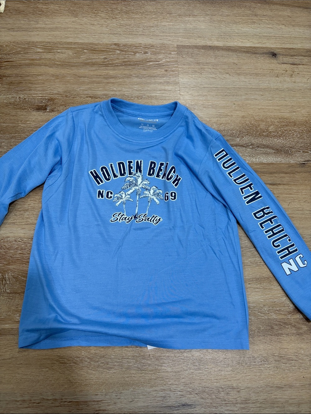 Gildan Holden Beach Blue Long-Sleeve Tee with Palm Graphic